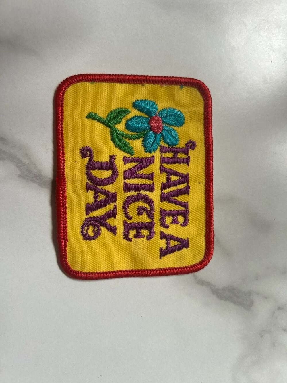 Vintage  'Have A Nice Day' Embroidered Flower Rectangular Iron-On Patch